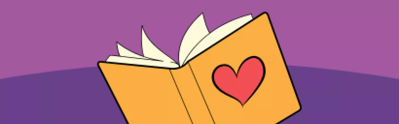 Open book with heart on cover.
